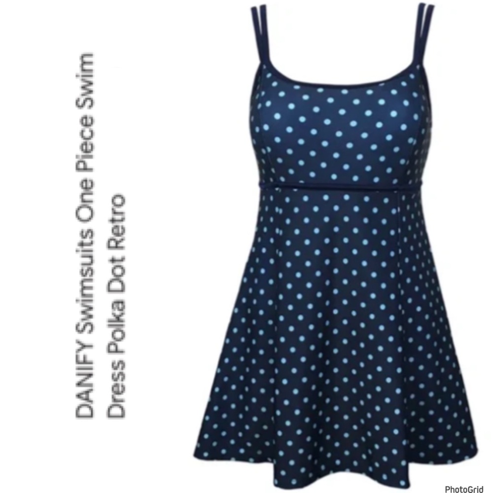 Danify size 46 (US 14) polka dot blue Swimdress NWOT